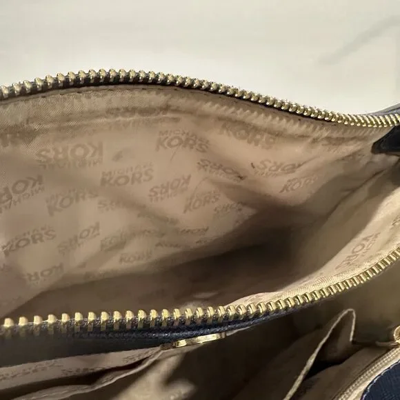 Michael Kors Kellen Medium Satchel Navy Blue Saffiano Leather Gold Hardware - Picture 15 of 15